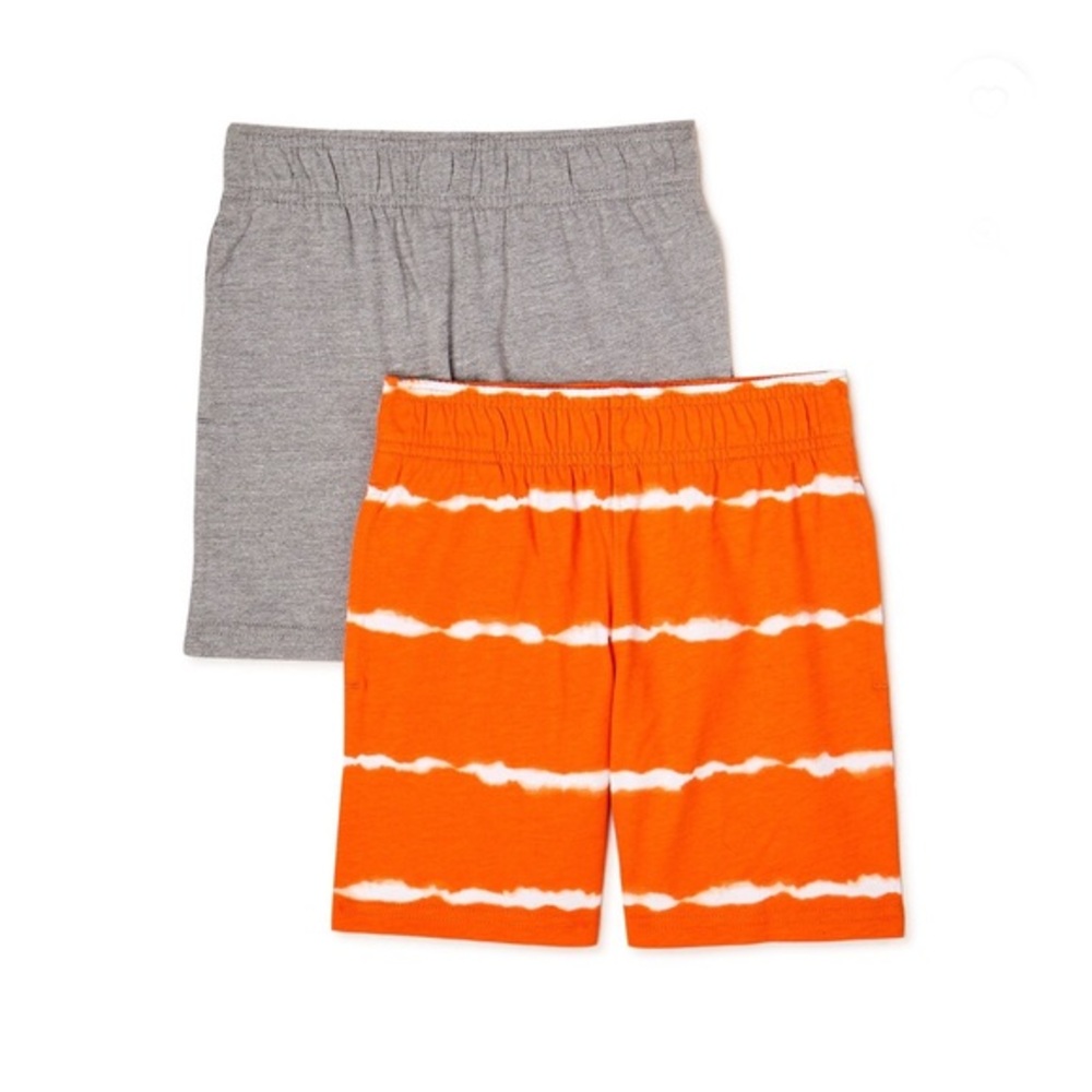 2pack Boys’ Pull-On elastic waist knit gray & orange tie dye shorts size 8 new